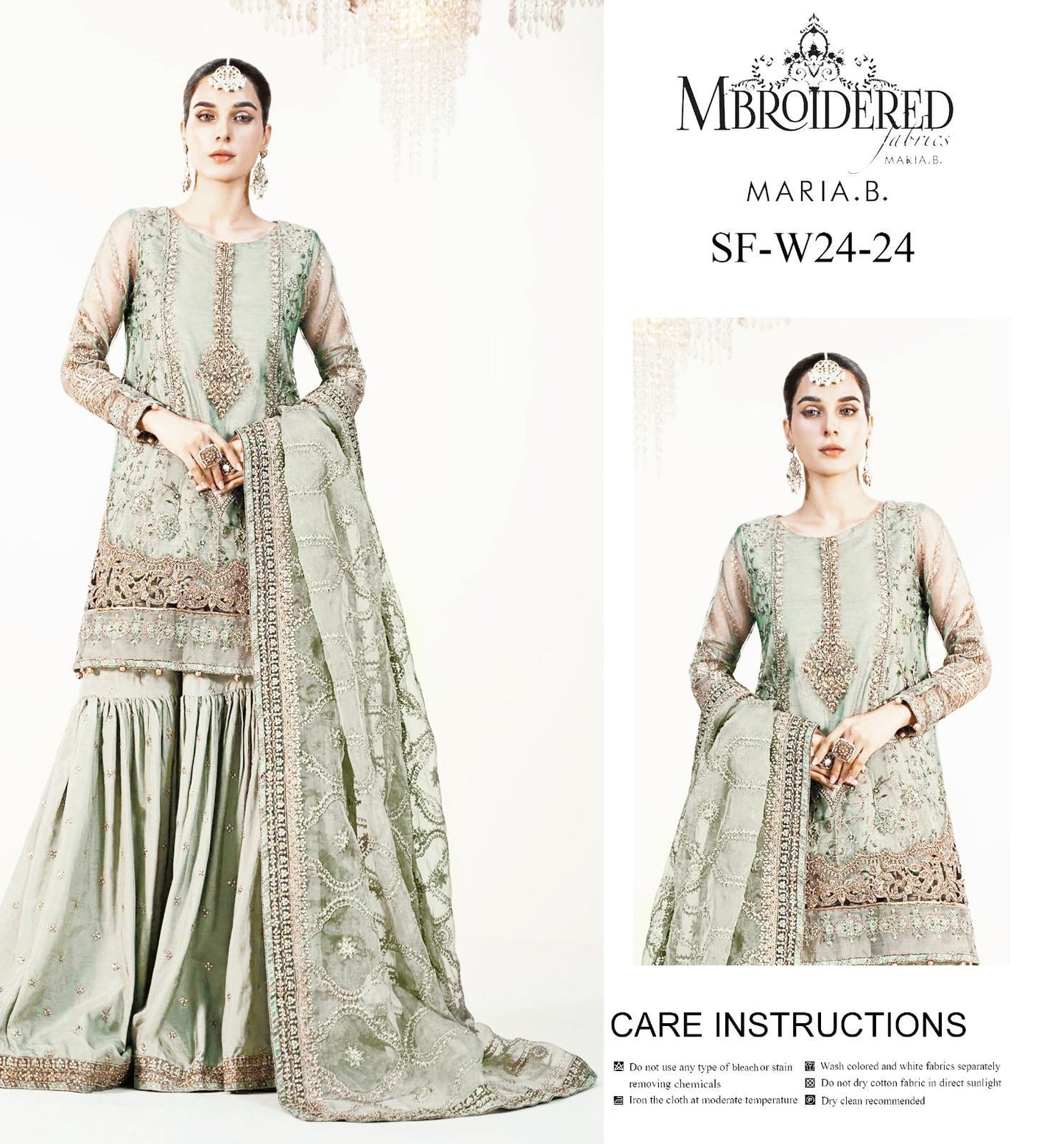 Maria B. Couture Embroidered Mint Green Gharara MC-0569