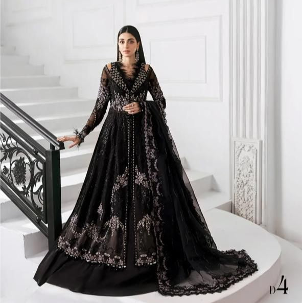 Maria B. Couture Embroidered Black Lehnga MC-0579