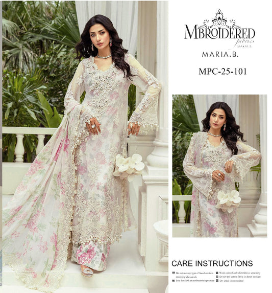 Maria B. Embroidered Unstitched 3-Piece Suit – MB-0590